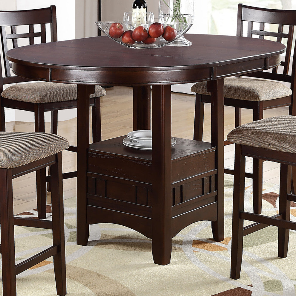 Round Dining Table With 18" Leaf, Brown