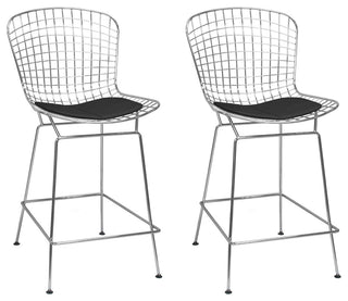 Mid Century Modern Chrome Wire Counter Stool, Set of 2, Black