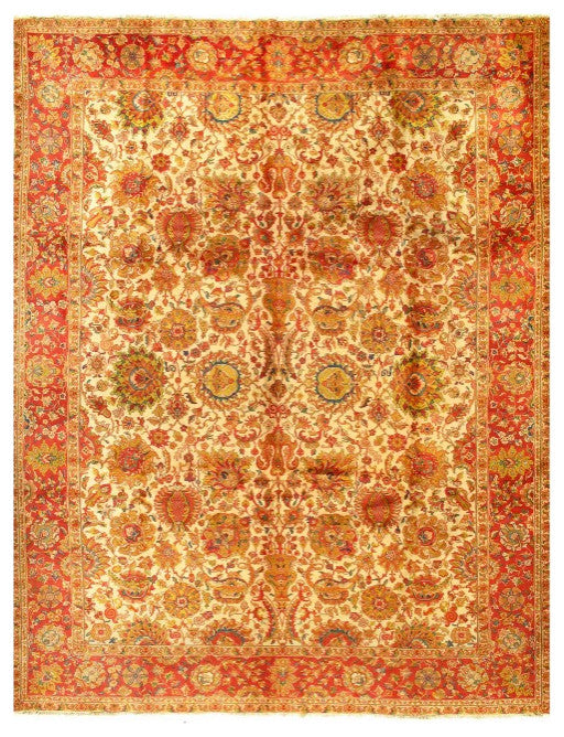 Beige Color Fine Hand Knotted Agra Rug 10'x13'1''