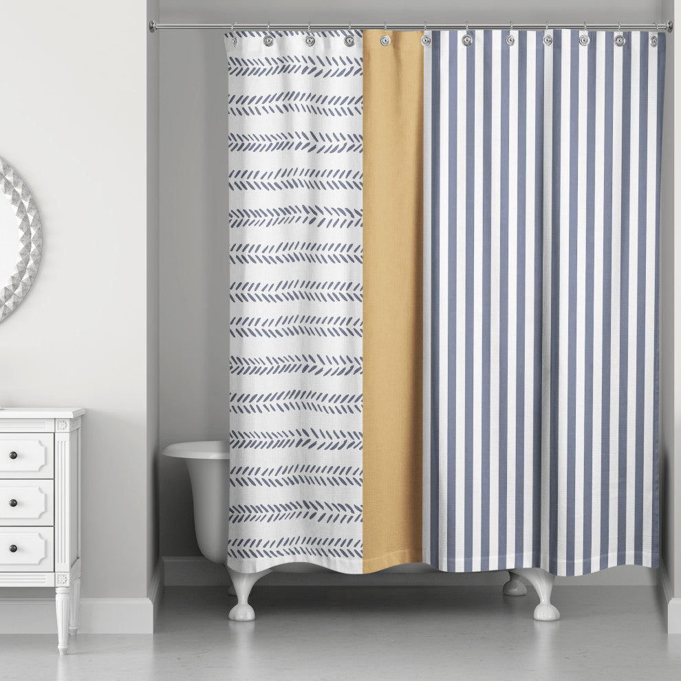 Navy and Burnt Orange Lines 71x74 Shower Curtain