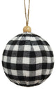 Vickerman MC210542 4"Black and White Plaid Cloth Ball Ornament 4 Pieces Per Box