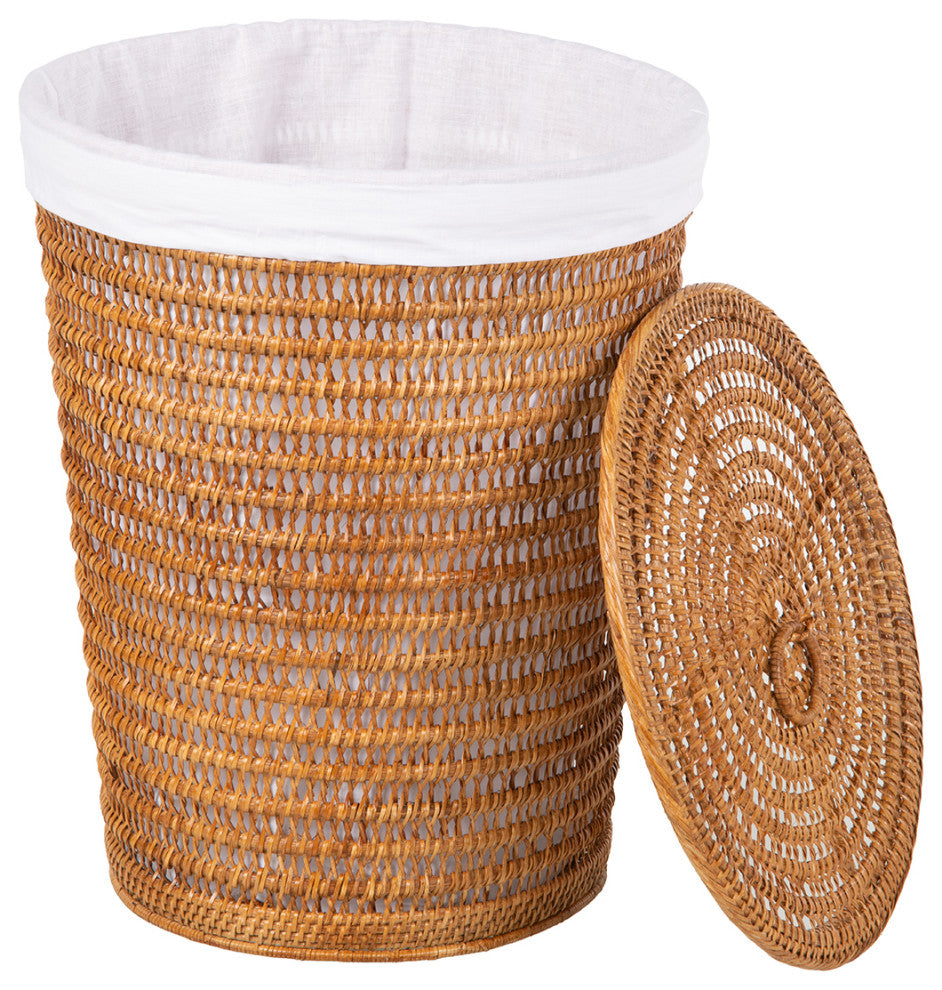 Cambria Rattan Laundry Hamper With Liner, Honey Brown