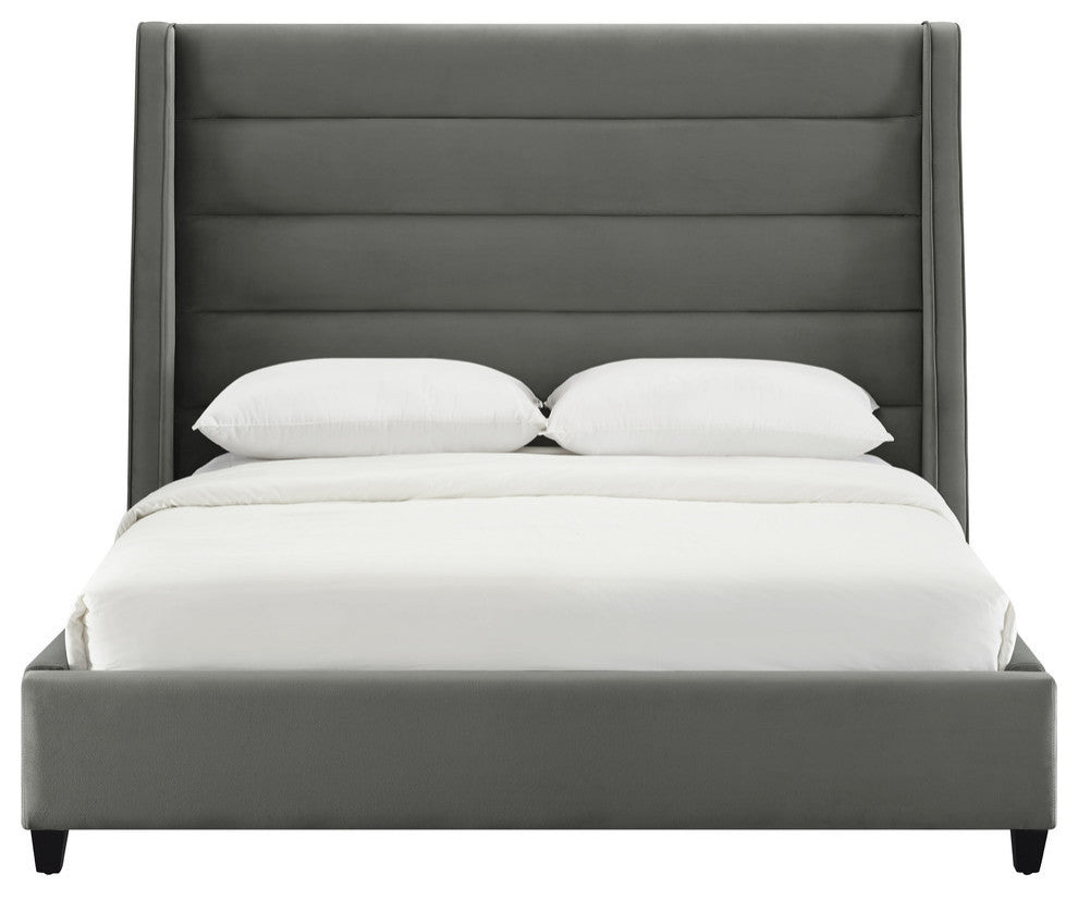 TOV Furniture Koah Grey Velvet Bed in Queen
