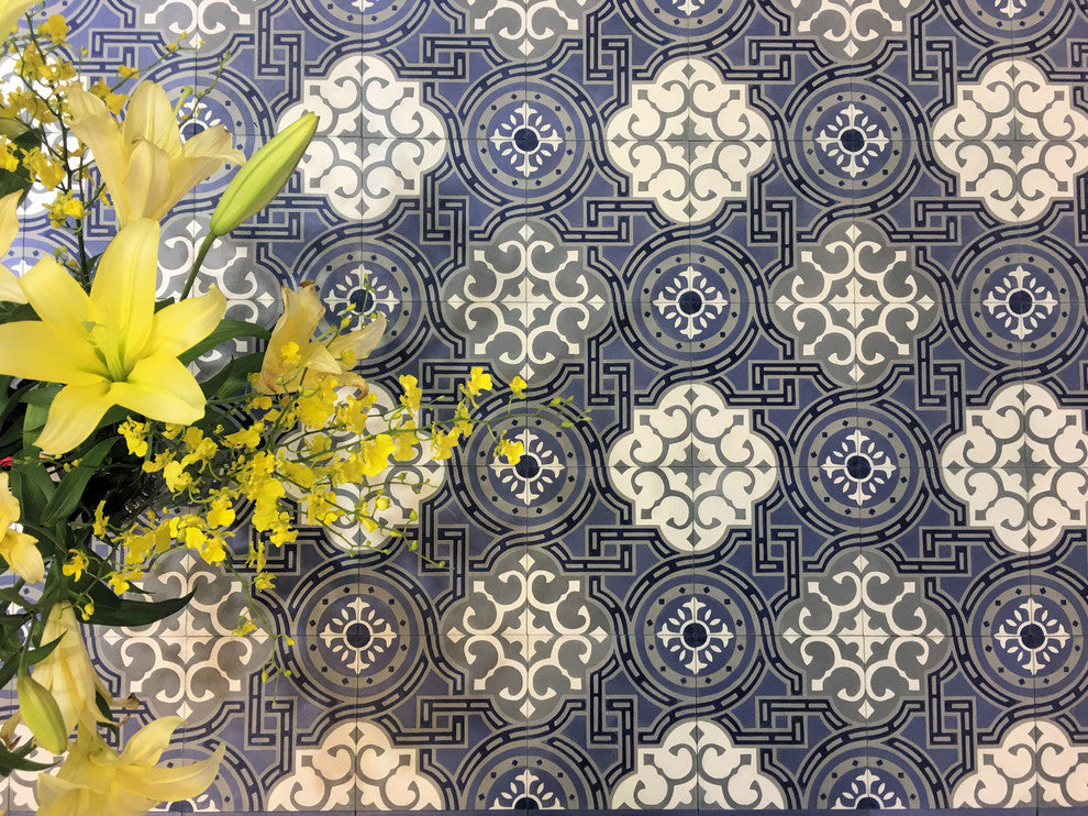 8"x8" Michael Glacier, Handcrafted Cement Tiles, Set of 16
