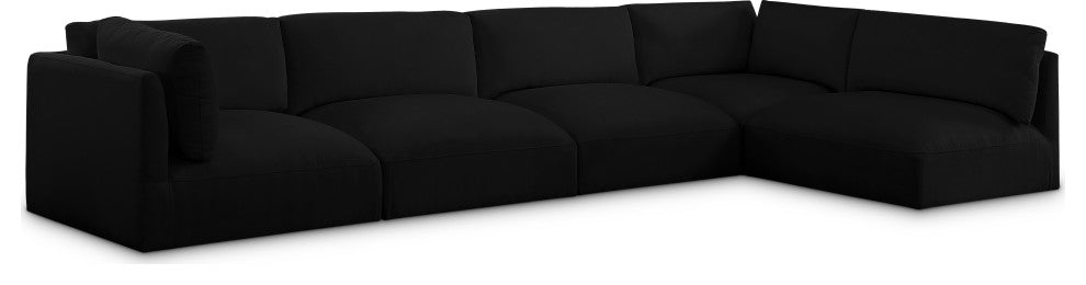 Ease Fabric Upholstered L-Shaped Modular Sectional, Black, 5 Piece: 2 Corner, 3 Armless