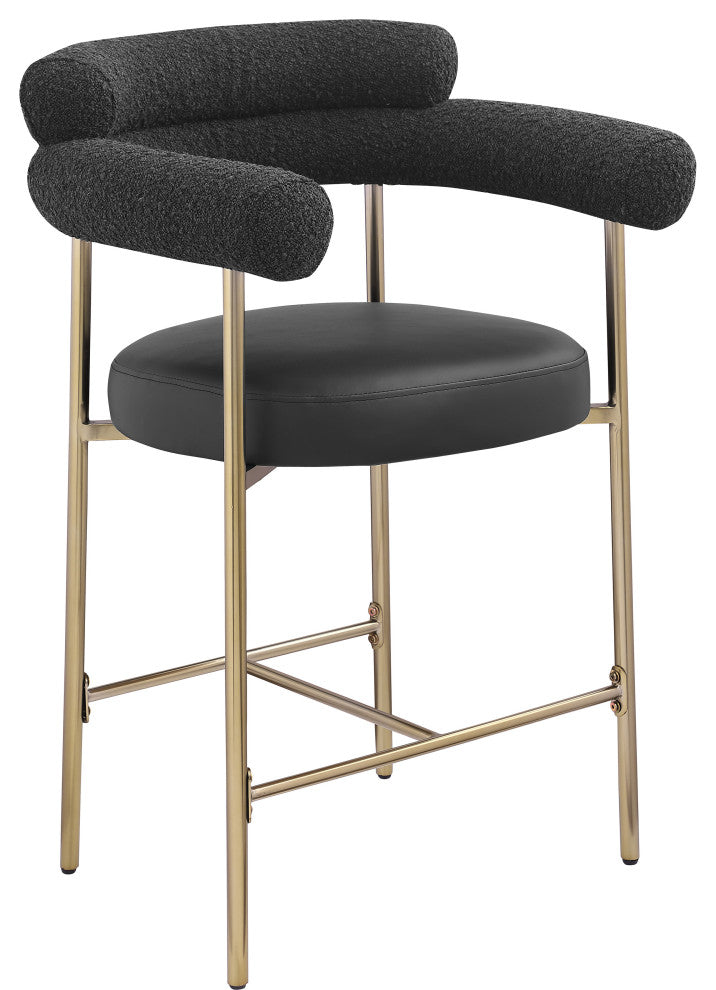 Blake Vegan Leather/Boucle Fabric Upholstered Counter Stool, Set of 2, Black