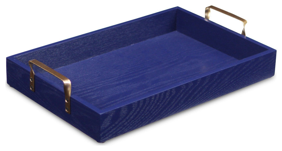 Royal Blue Wooden Tray With Gold Handles