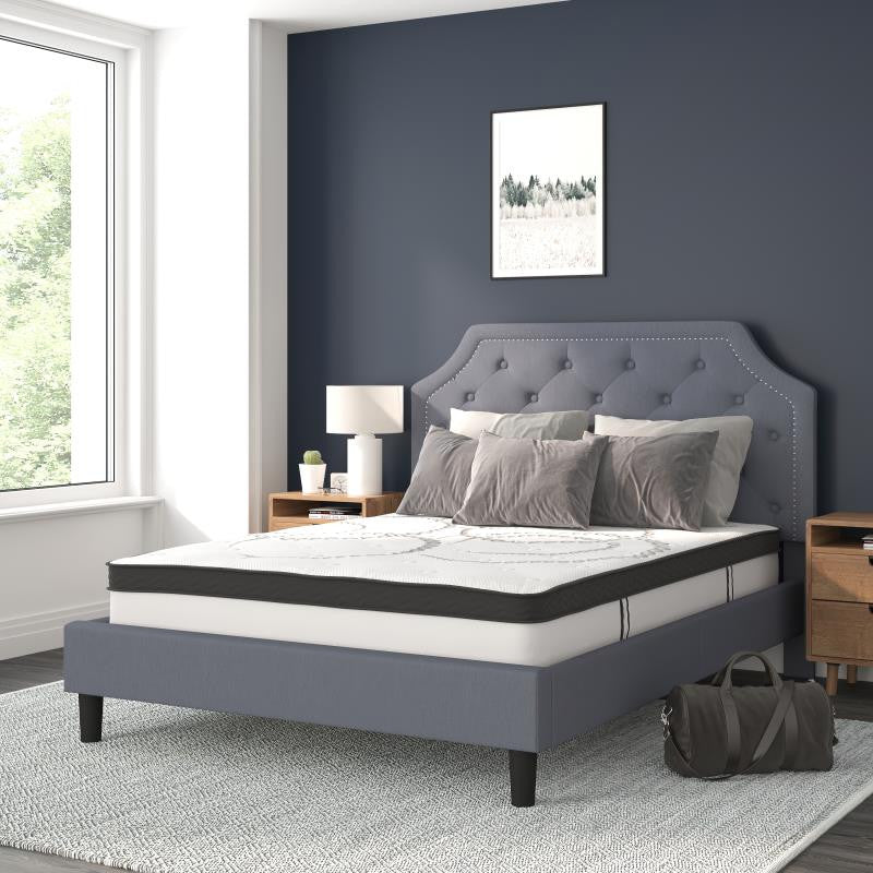 Brighton Tufted Platform Bed w/10" Pocket Spring Mattress,Light Gray-King