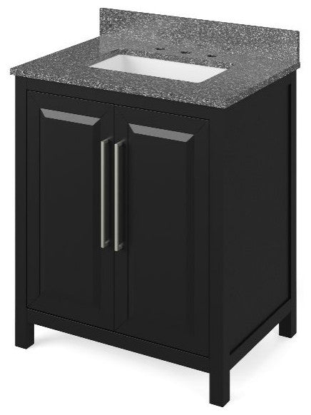 Cade Transitional 30" Black Bathroom Vanity, Boulder Cultured Marble Vanity Top