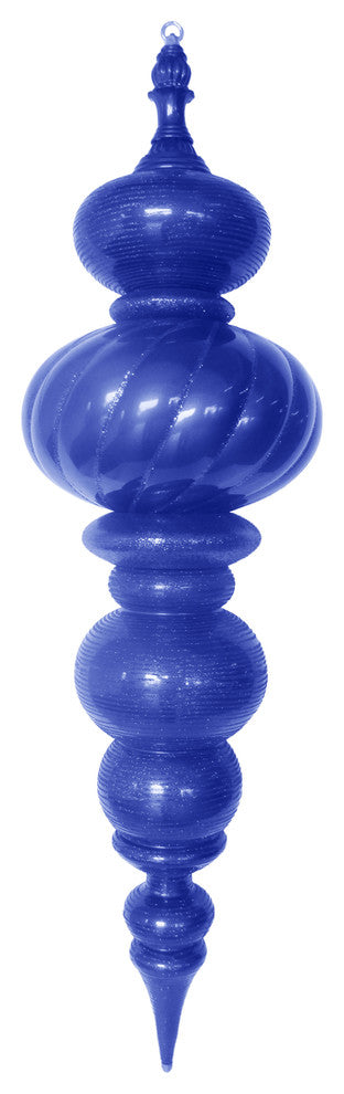 43" Large Blue Finial Ornament With Blue Glittered Stripes