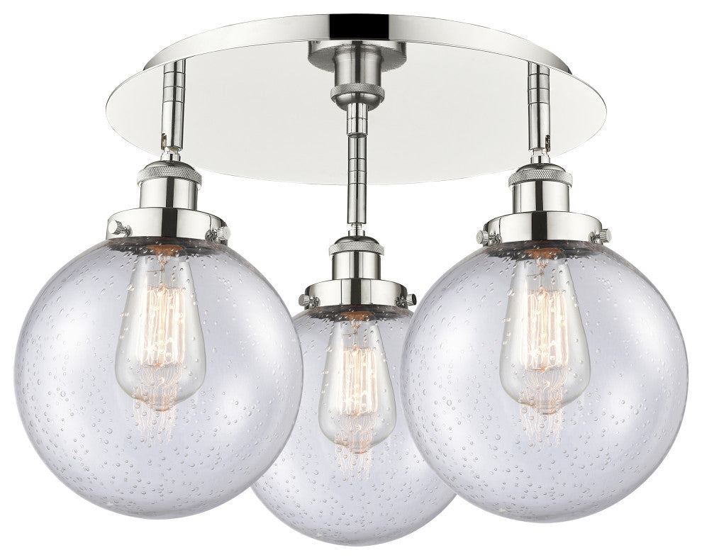 Canton-3 Light 20" Flush Mount-Polished Nickel, Seedy Glass Shade