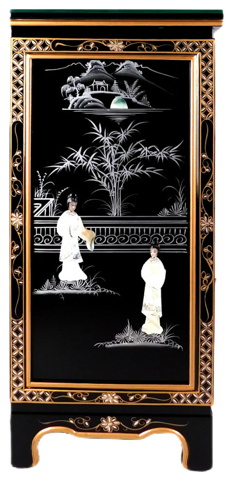 Black Lacquer 30" Shoe Cabinet 14" With Mother of Pearl