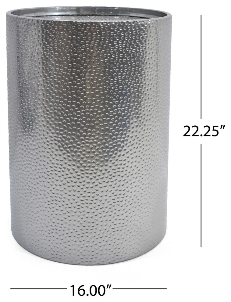 Kaylee Modern Round Hammered Iron Accent Table, 2 Pack, Silver, Silver