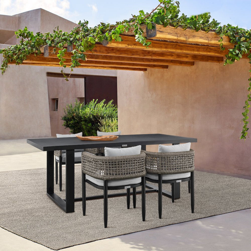 Outdoor Patio Dining Chair in Aluminum with Gray Rope and Cushions - Set of 2
