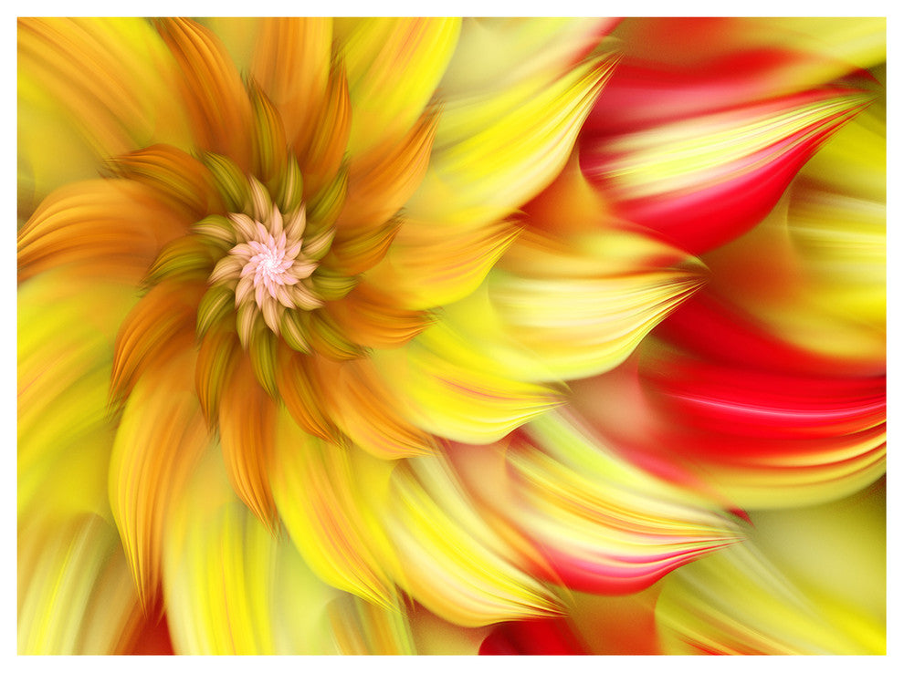 Rotating Yellow Red Fractal Flower, Floral Canvas Art Print, 40"x30"