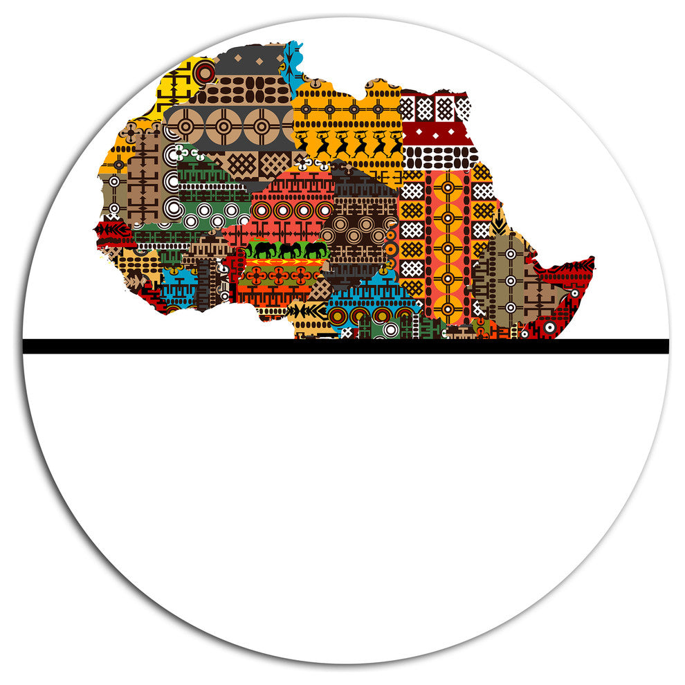 Africa Map With Ethnic Textures, Round Wall Art, 11"