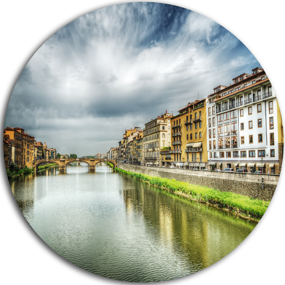 Arno River Under Dramatic Sky, Cityscape Round Wall Art, 36"