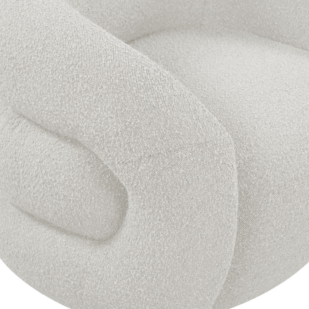 Roxbury Boucle Fabric Upholstered Swivel Accent Chair, Cream