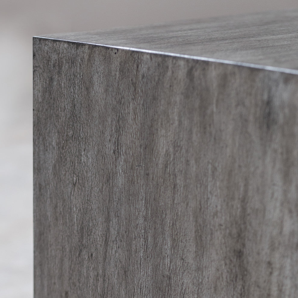 Modern Minimalist Wood Cube Block Coffee Table Solid Rectangle Gray Distressed