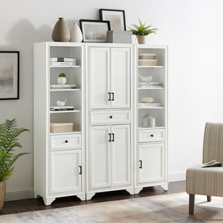 Tara 3-Piece Pantry Set, Distressed White Pantry and 2 Linen Cabinets