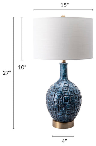 Nuloom 28" Tegular Ceramic Flask Linen Shade Blue 3-Way Switch Table Lamp