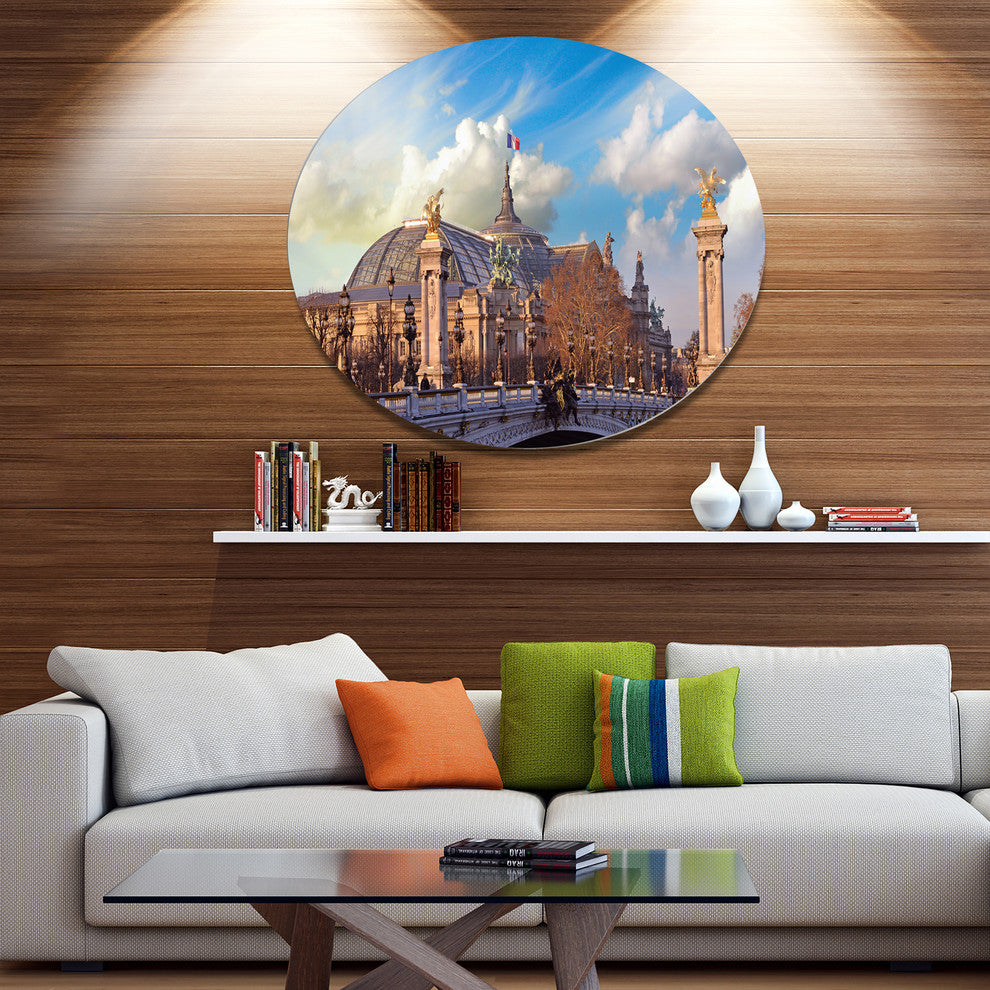 Famous Great Palace In Paris, Cityscape Round Metal Wall Art, 11"