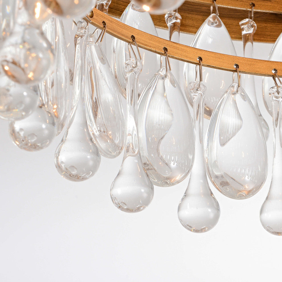 Bonnie Flush Mount With Crystal Glass Teardrops, Brushed Brass