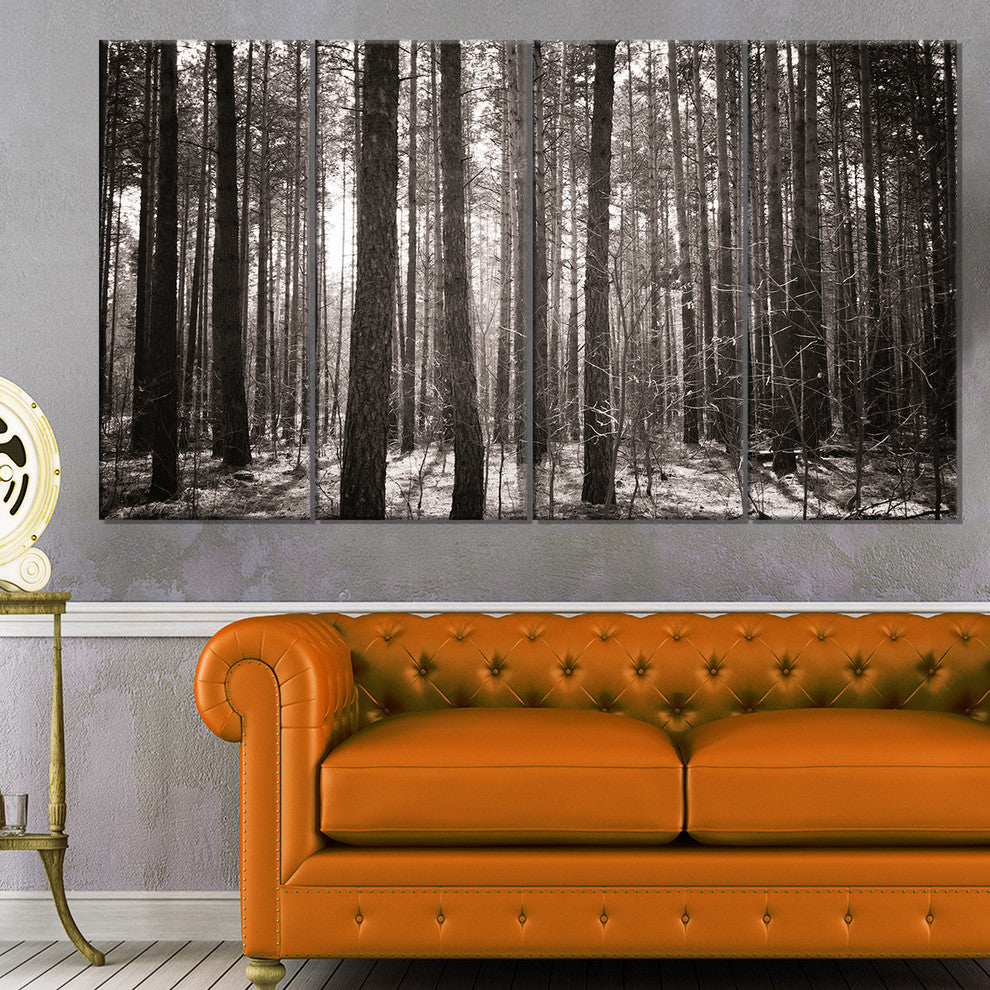 Beautiful Misty Forest in the Autumn, Forest Canvas Art Print, 48"x28", 4 Panels