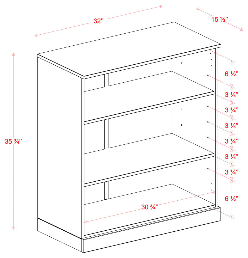 100% Solid Wood Modular Cabinet/Bookcase, White, 32"