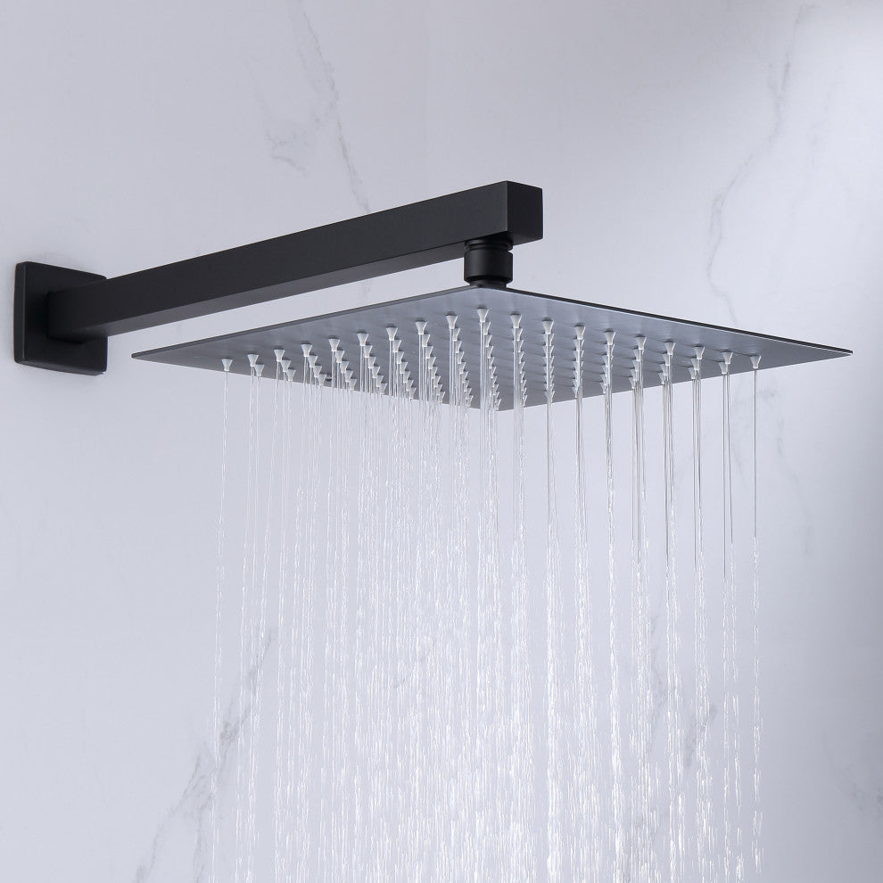 10-12 Inch High Pressure Shower Head Stainless Steel Ultra-Thin Rain Showerheads, Matte Black, 10 Inches, Square
