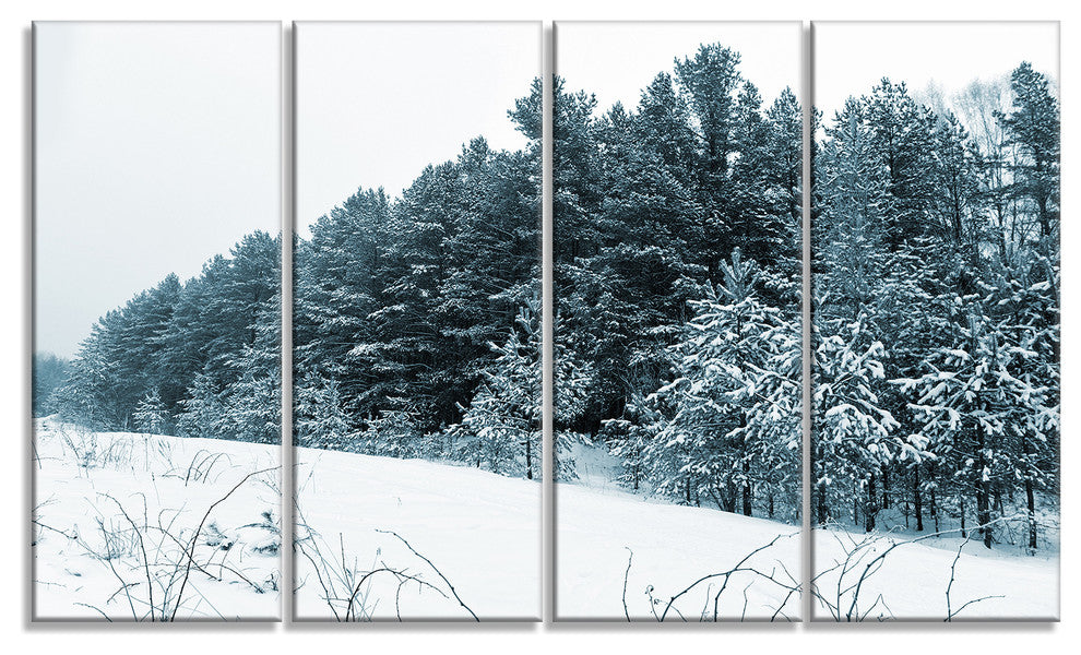 Dark Winter Trees, Landscape Canvas Art Print, 48"x28", 4 Panels