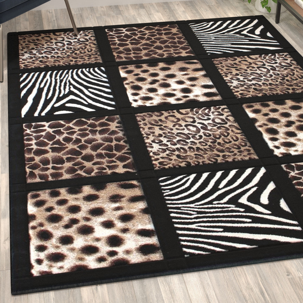 Angie Collection Rectangle 5' x 7' Area Rug with Animals Design Raised Squares