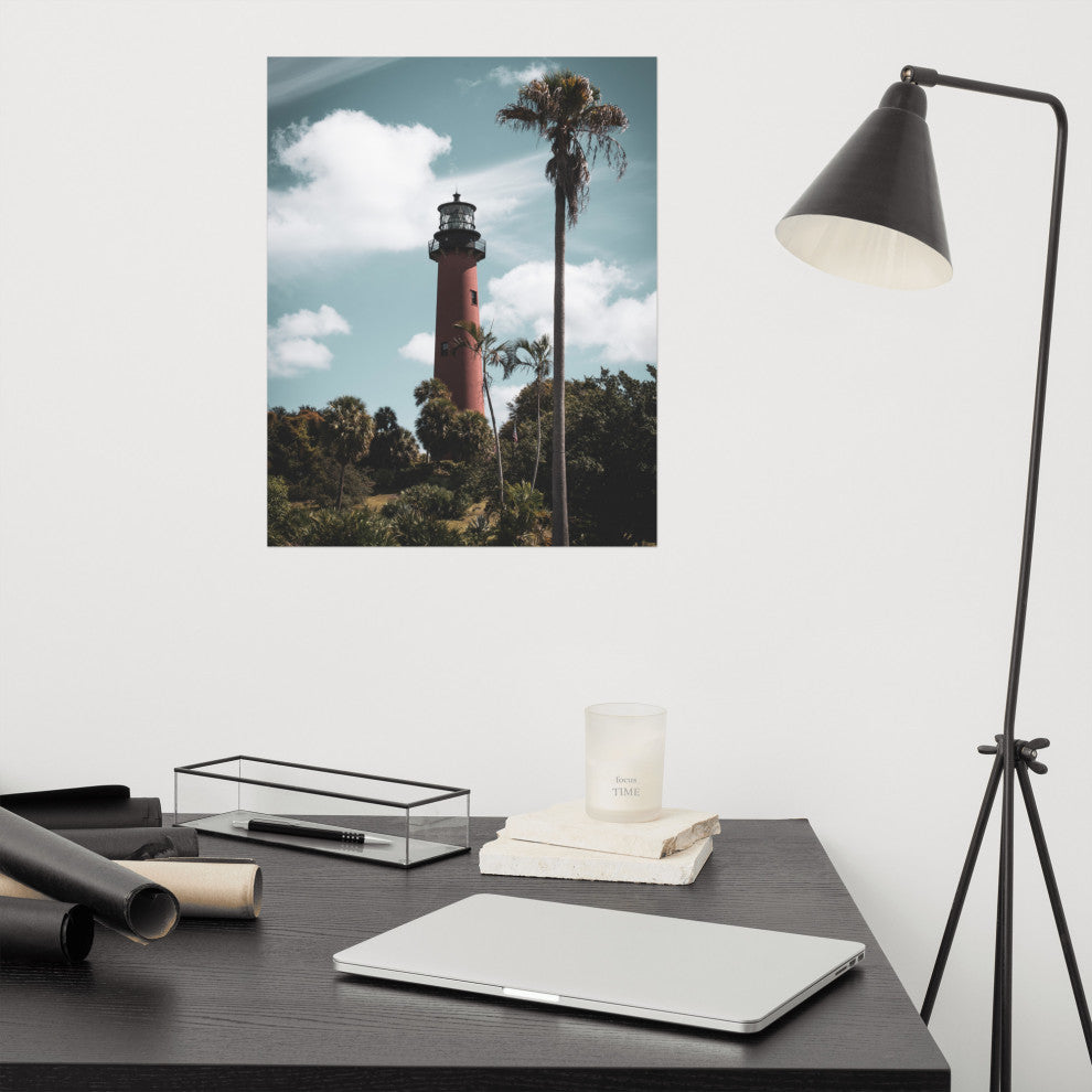 Jupiter Lighthouse Colorized Coastal Landscape Photo Unframed Wall Art Print, 16" X 20"