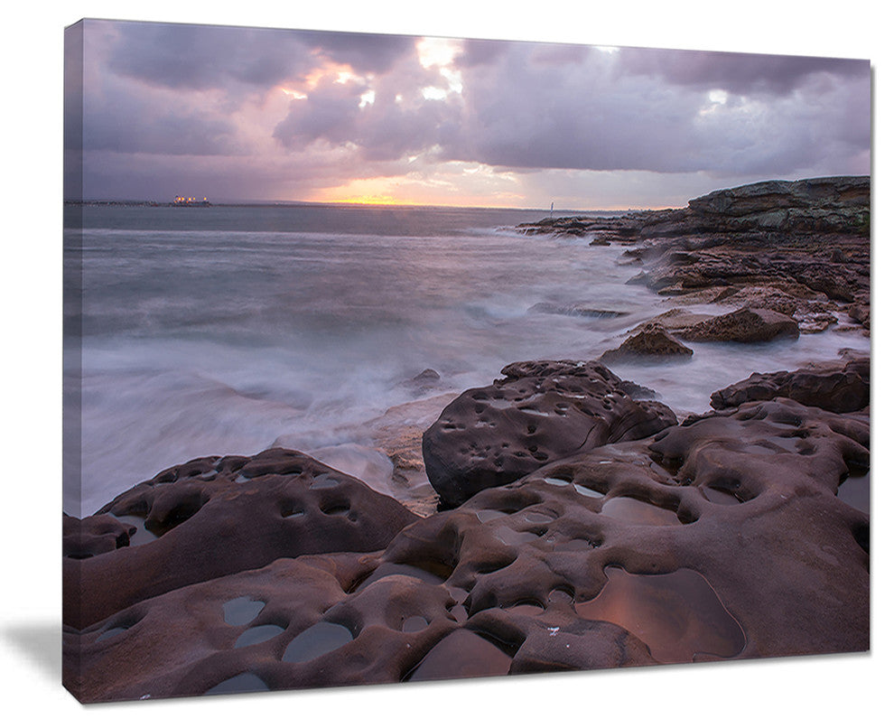 "Dark Australian Seashore With Rocks" Canvas Print20"x12"