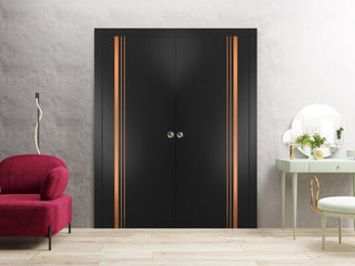 French Double Pocket Doors 48x80 | Planum 1010 Matte Black | Kit Trims Rail