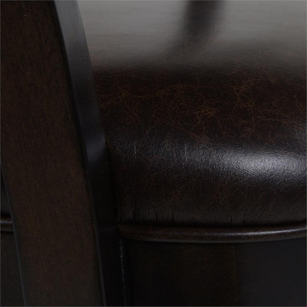 Maklaine Modern 31" Swivel Bar Stool with Armrests in Vintage Brown Faux Leather