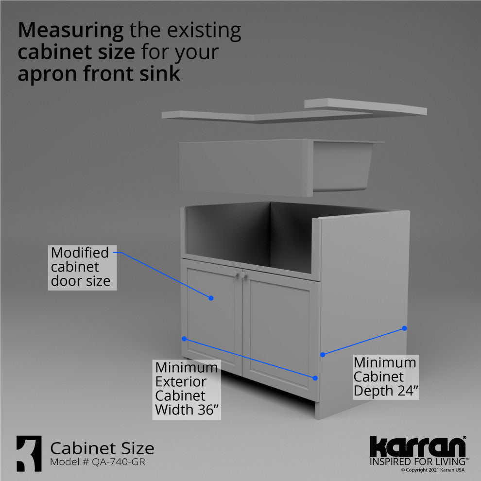 Karran Farmhouse/Apron-Front Quartz 34" Single Bowl Sink Kit, Grey