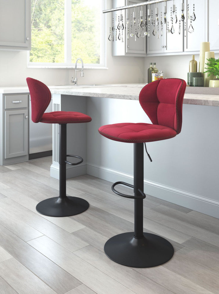 Bar Stool Chair Barstool, Steel Metal, Fabric, Red, Black, Kitchen Cafe Bistro