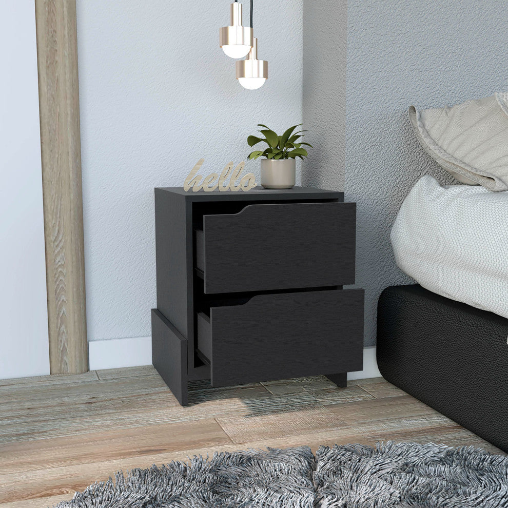Lovell Nightstand With 2 Drawers and Legs, Black
