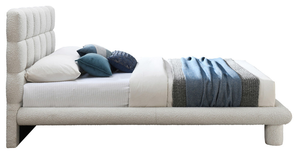 Deco Boucle Fabric Upholstered Full Bed, Cream, King