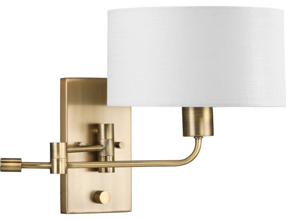 Carrick 1-Light Vintage Brass Summer Linen Shade Transitional Wall Light