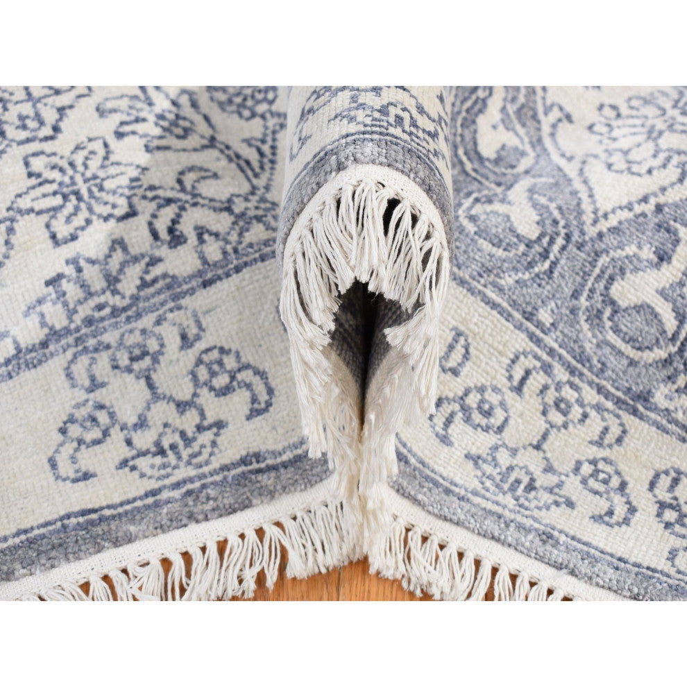Ivory Hand Knotted Cotton Mughal Empire Agra Flower Bouquet Design Rug 9'x12'