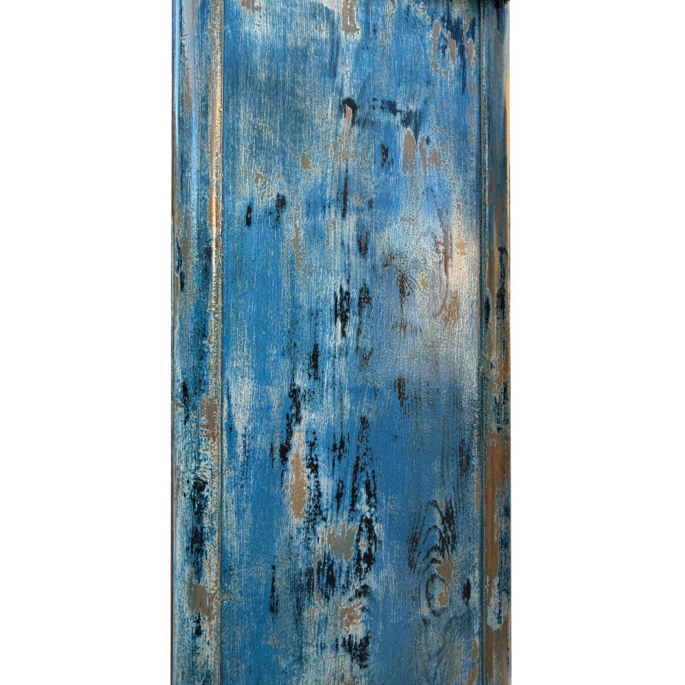 Distressed Bright Blue Tall Oriental Noodle Cabinet Storage Armoire Hws4322
