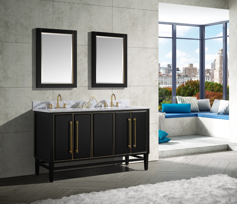 Mason 60" Vanity Only, Black With Matte Gold Hardware