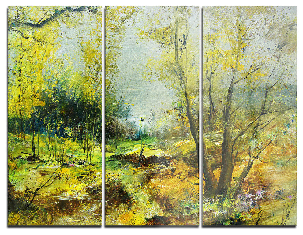 "Green Yellow Forest" Glossy Metal Wall Art, 3 Panels, 36"x28"