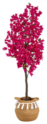 5ft. Artificial Bougainvillea Tree With Handmade Basket With Tassels