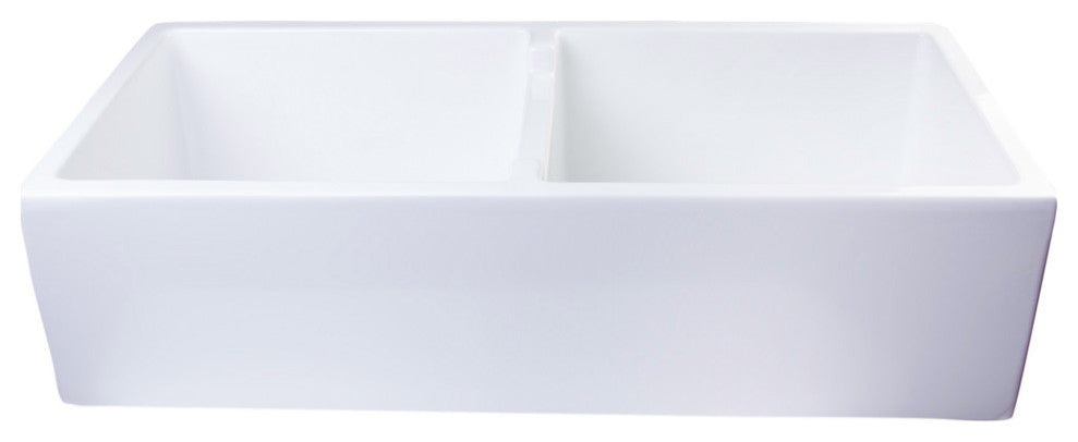 Ab3918-W 39" White Smooth Thick Wall Fireclay Double Bowl Farm Sink