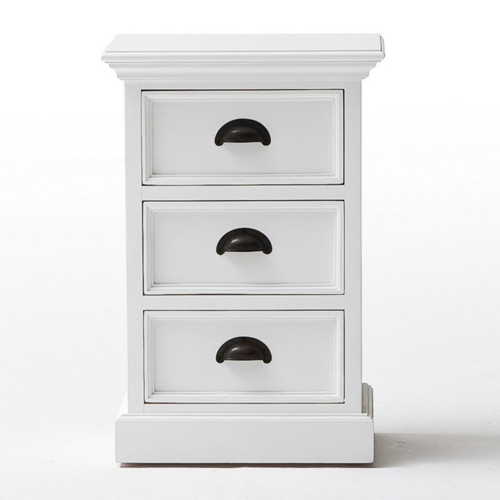 Tall Nightstand, Large Drawers With Hooded Metal Pull Handles, Semi Gloss White