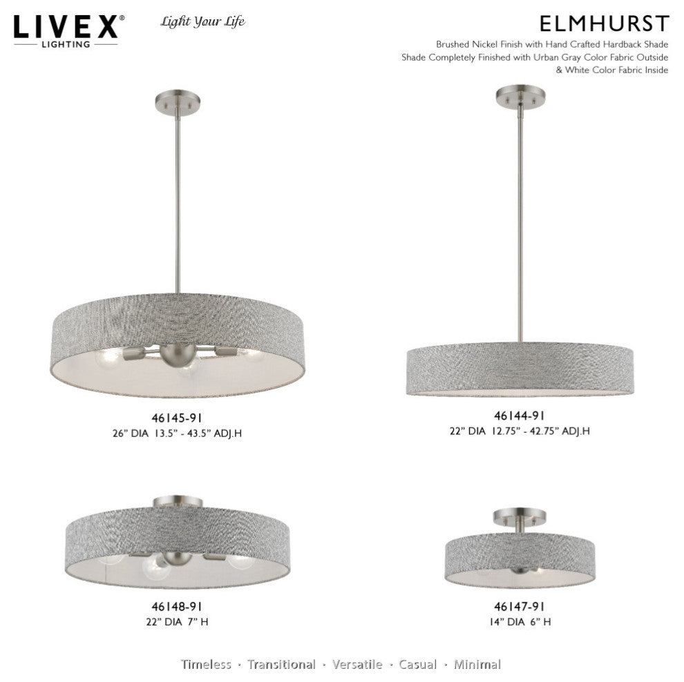 Elmhurst 4 Light Brushed Nickel With Shiny White Accents Semi-Flush