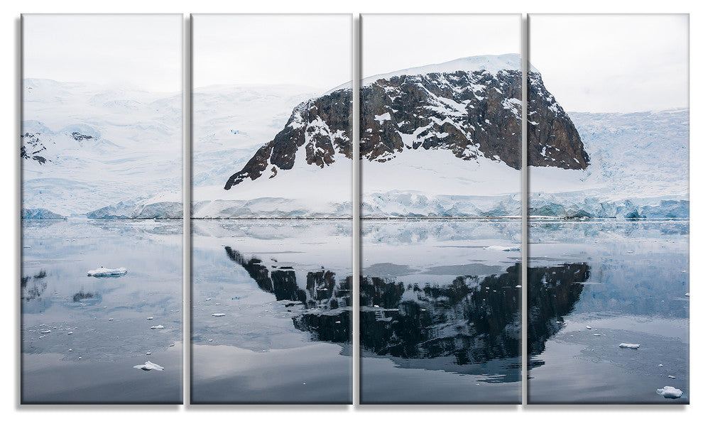 Snowcap Hill in Antarctica, Seashore Canvas Art Print, 48"x28", 4 Panels